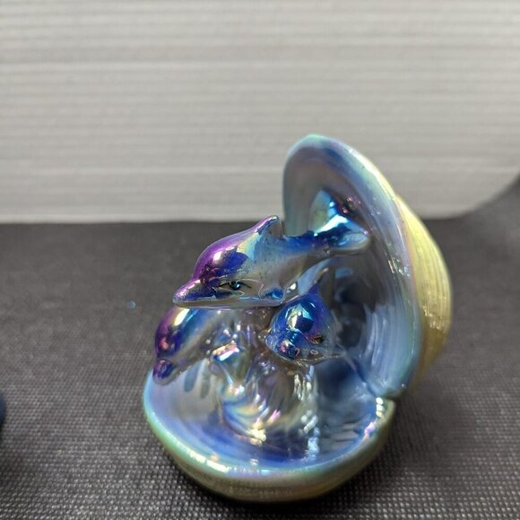 Set of 2 Vintage 90s Baby Dolphin Figurines Iridescent Blue Purple Yellow Decor - Picture 8 of 9